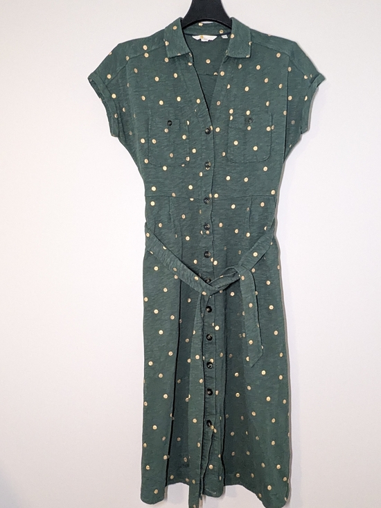 Boden Dresses & Skirts - Boden Belinda Olive Gold Spot Belted Jersey Shirt Dress 8R Preppy Workwear Yes